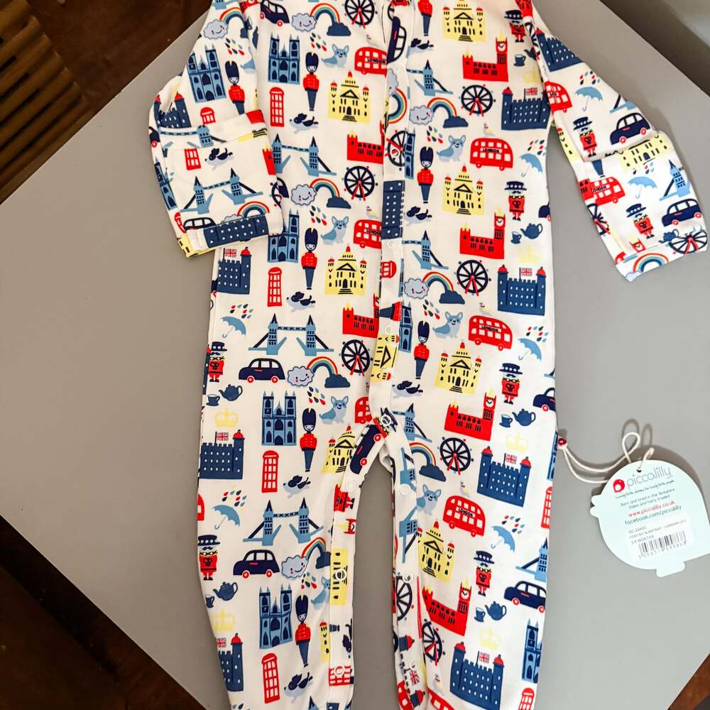 Piccalilly London Life Organic Cotton Footed Sleepsuit Baby Pajamas